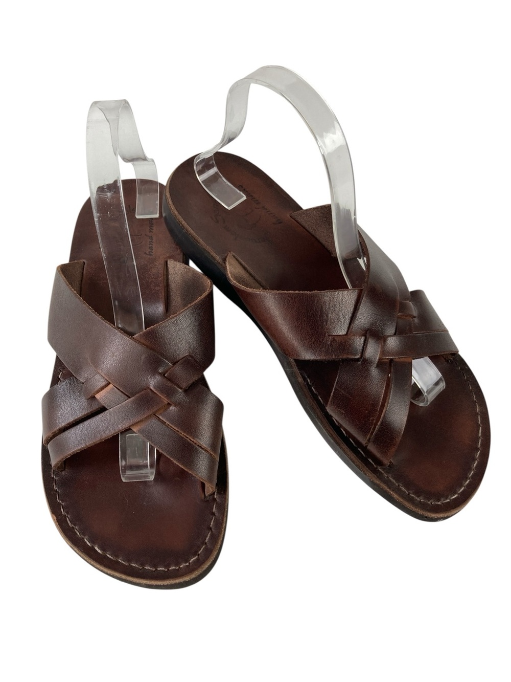 Jerusalem Sandals Men's Brown Leather Cross-Strap Sandals, Size EU44 / 11